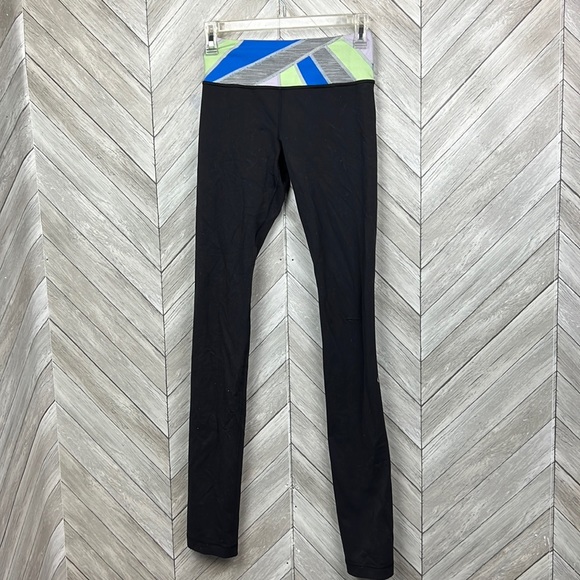 Lululemon reversible leggings size size 2 blue green band - Picture 1 of 6